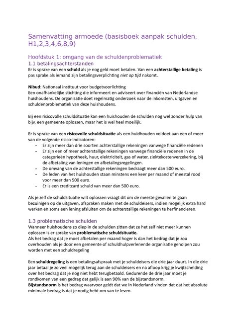 Samenvatting Armoede Basisboek Aanpak Schulden Samenvatting Armoede