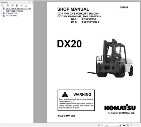 Komatsu FG(D)70 FD80-8 (DX20) Forklift Parts Shop Manual PDF