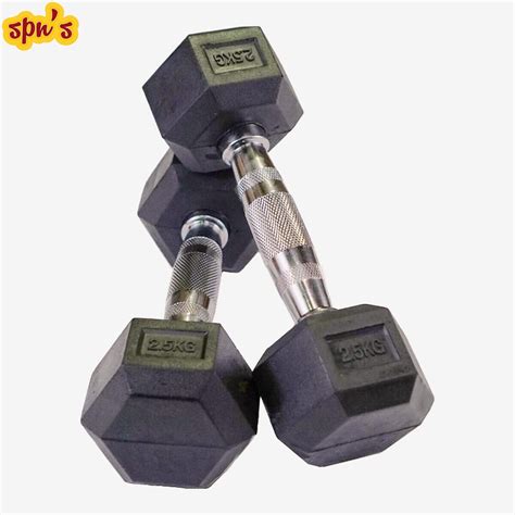 RUBX Rubber Hex 2.5Kg Dumbbell Set | Rubber Coated Dumbbell With Chrome ...