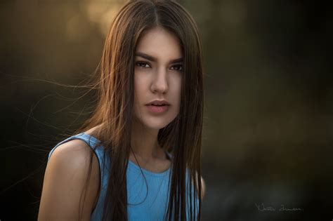 Women Model Portrait Simple Background Long Hair Brunette Looking