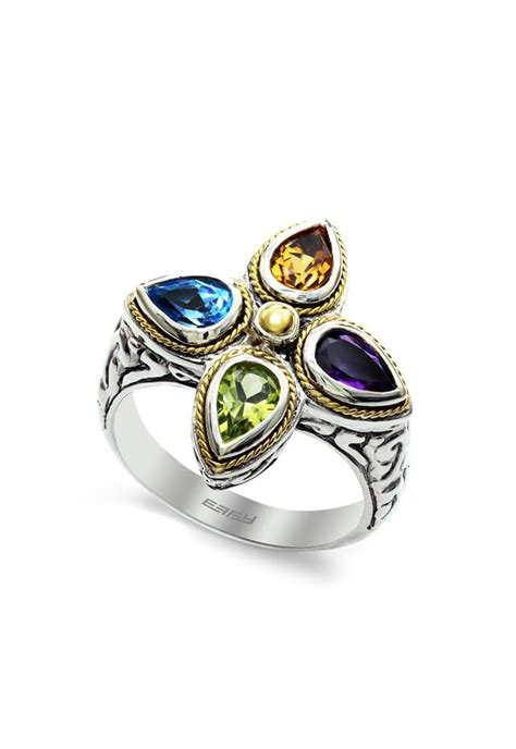 Effy 925 Sterling Silver And 18k Yellow Gold Multi Gemstone Ring 170