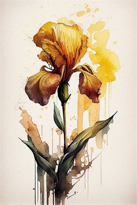 Yellow Iris Flower Art Print Botanical Watercolors Illustration Instant Digital Download ...