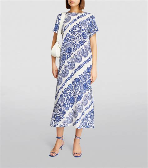 Womens Weekend Max Mara Blue Silk Printed Midi Dress Harrods Uk