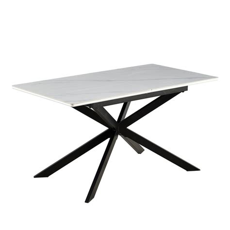 Mesa De Jantar Extens Vel De Cer Mica E Metal Preto E Branco X