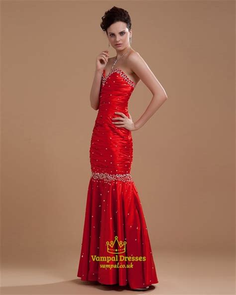 Red Strapless Sweetheart Neckline Sheath Sequin Mermaid Prom Dress