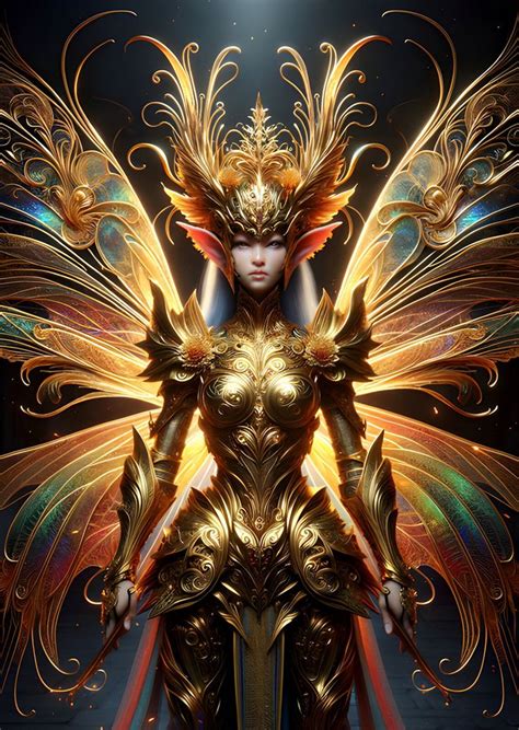 Warrior Fairy In Decorative Gold Armor 01 Digital Download Fairies