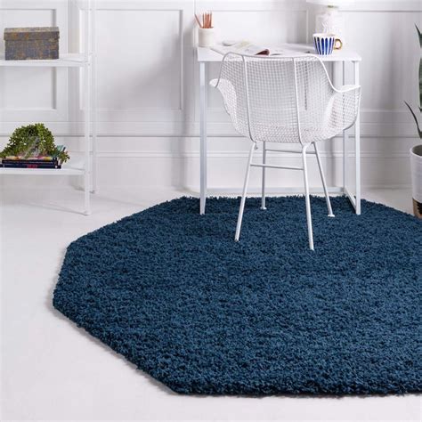 Solid Shag Rug Ft Octagon Navy Blue In Octagon Rugs Cool