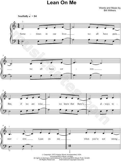 Bill Withers "Lean on Me" Sheet Music (Easy Piano) in C Major ...