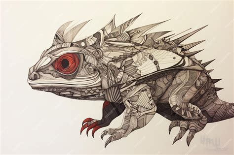 Premium AI Image | A drawing of a lizard with a red eye.