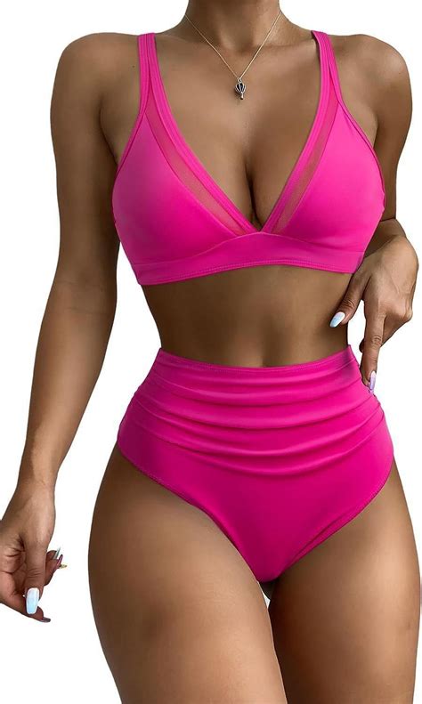 Generic 2025 New High Waist Bikini Mesh Stitching Sexy Backless