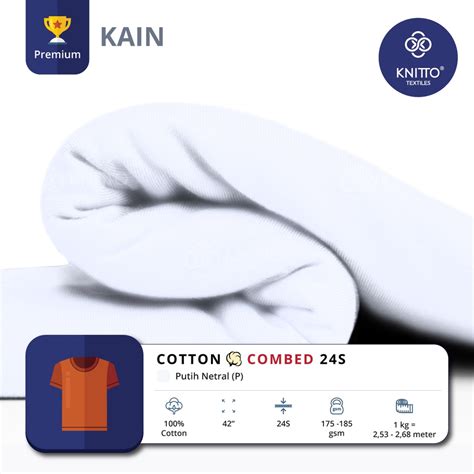 jual kain cotton combed  putih bahan kaos knitto shopee