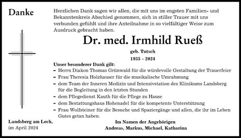 Traueranzeigen Von Irmhild Rue Augsburger Allgemeine Zeitung