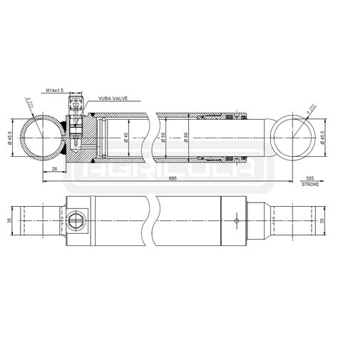 Cylinder siłownik hydrauliczny jednostronnego działania długość 695mm