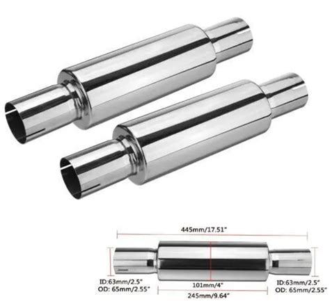 2X 63MM 2 5 Universel Silencieux D échappement En Acier Inoxydable