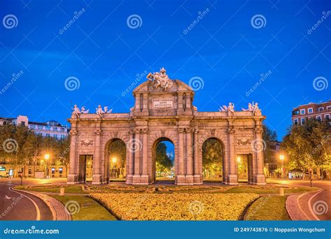 Madrid Spain, Night at Puerta De Alcala Stock Photo - Image of alcala ...