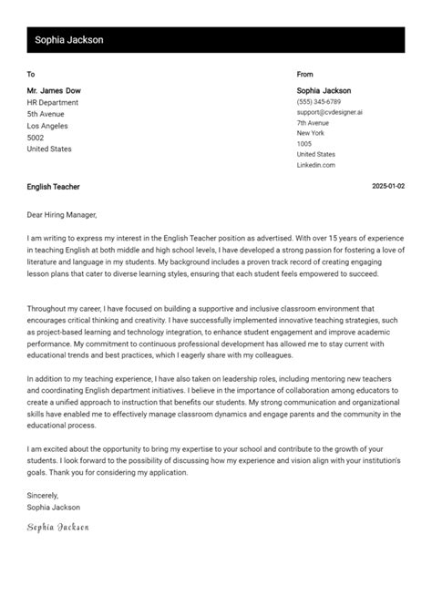 english teacher cover letter examples  templates