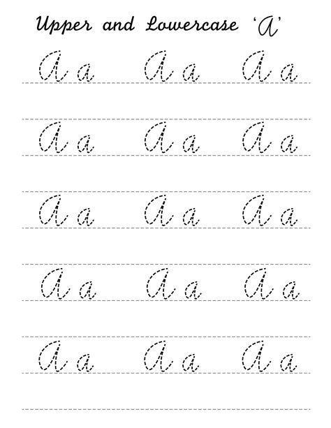 Cursive 'A' worksheets to practice capital, upper and lowercase letter ...