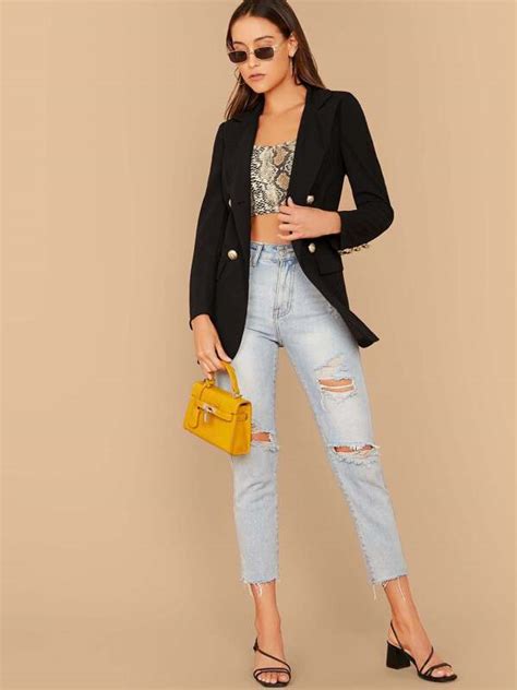 Shein Privé Notch Collar Double Breasted Blazer Shein Usa