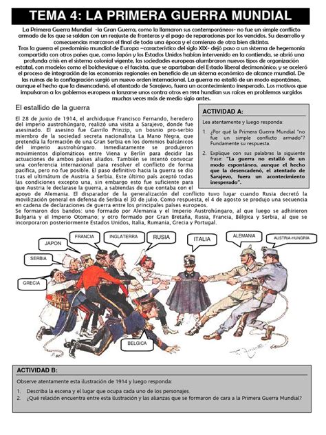 Ficha 4 La Primera Guerra Mundial Pdf Primera Guerra Mundial Austria Hungría