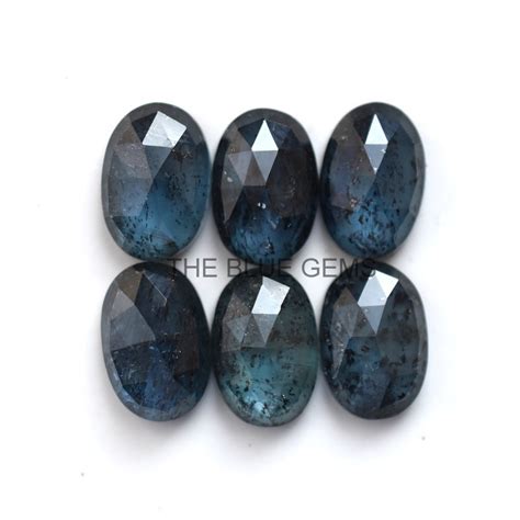 Natural Teal Moss Kyanite Gemstone Faceted Ovals Shape Rosecut