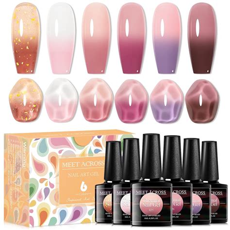 Amazon MEET ACROSS Jelly Pink Color Changing Gel Nail Polish Translucent Nude Pink Mood