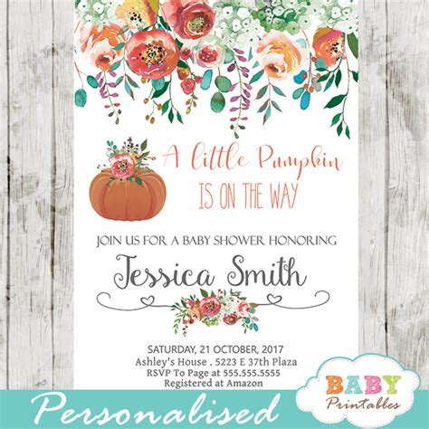 Floral Pumpkin Baby Shower Invitations - D336 - Baby Printables