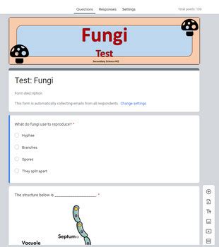 Fungi Test High School Advanced Biology Google Form TPT