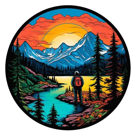 Premium Photo A Circular Pop Art Logo Of An Alpine Lake