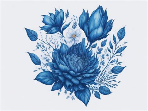 Blue Water Color Flower In White Background Premium Ai Generated Image