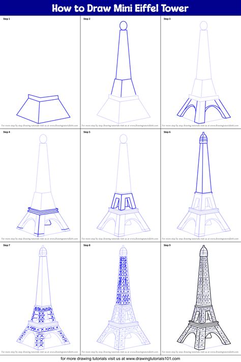 How To Draw Mini Eiffel Tower Wonders Of The World Step By Step