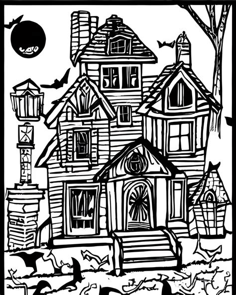 Haunted House Coloring Page Black And White Creative Fabrica