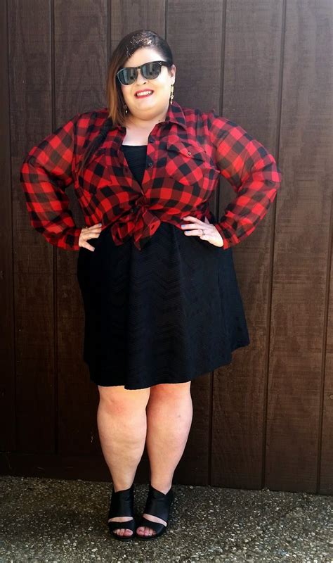 Thestylesupreme Plus Size Ootd Black Dress With Plaid Shirt