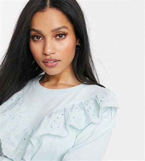 River Island Petite Broderie Frill Blouse In Blue Blues Modesens