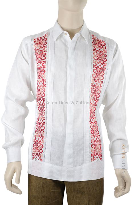 Exclusivo Guayabera De Lino Con Bordada A Mano Punto De Cruz