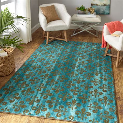 Mohawk Home Fleur De Lis Teal 5 X 8 Area Rug 5 X 8 Mediterranean