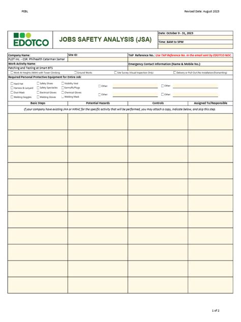 Job Safety Analysis Template | PDF | Safety | Occupational Safety And ...