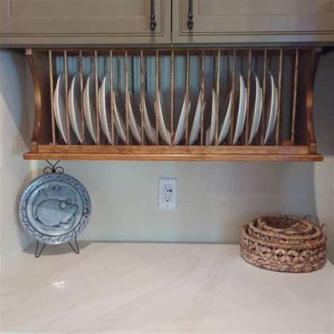 Under Cabinet Wood Plate Dish Rack Cabinet Shelf Kitchen Plates