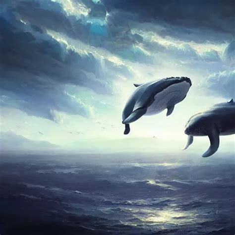 Whales In The Sky Above The City Digital Art Stable Diffusion OpenArt