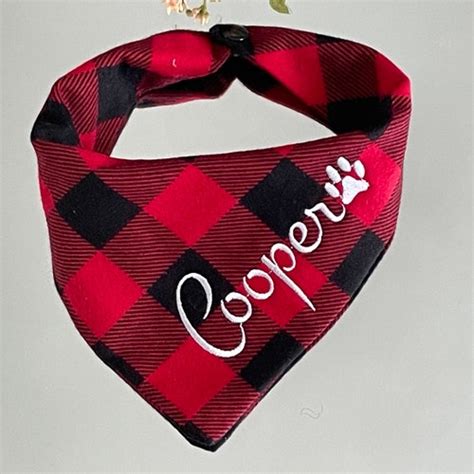 Buffalo Plaid Dog Bandana Personalized With Paw Print Etsy