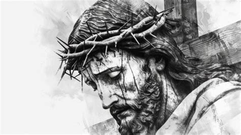 Premium Photo | Pencil Drawing of Jesus on a Cross with White Vignette ...