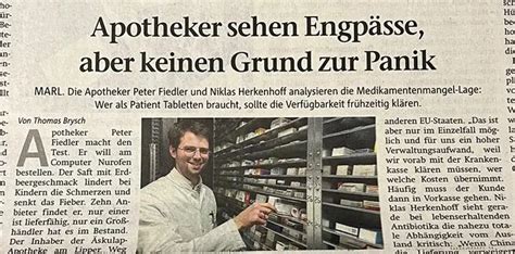 Apotheke In Marl Medikamenten Engpass Kein Grund Zur Panik