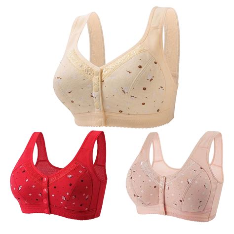 Nerohusy 3 Pack Elderly Women Button Front Closure Bras3pack Everyday