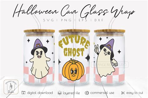 Cute Ghost Libbey Glass Svg Seamless Wrap Retro Halloween By Orange