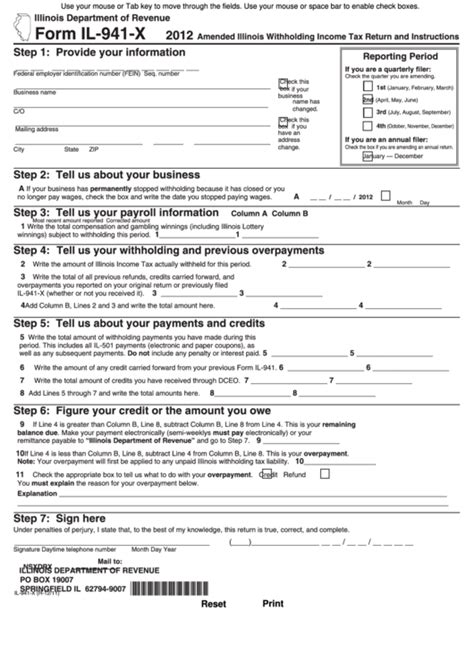 Form Il X Amended Illinois Withholding Income Tax Return And