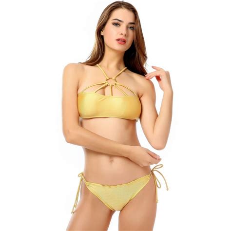 Sexy Bikini Mujeres Traje De Ba O Bikini Amarillo Set Empujar Hasta La