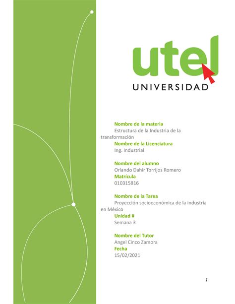 Proyeccion Socioeconomica Nombre De La Materia Estructura De La