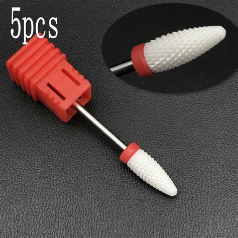 5pcs White Ceramic Nail Drill Bit Flame Bit Fine Dental Ceramic Drill