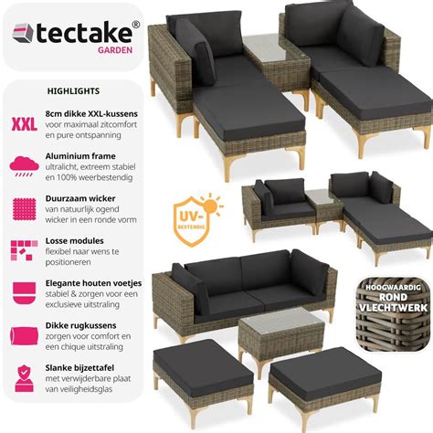 Tectake Wicker Loungeset Delige Tuinmeubelset Inclusief Kussens