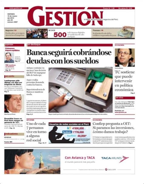 Periódico Diario Gestión Perú Periódicos de Perú Edición de domingo