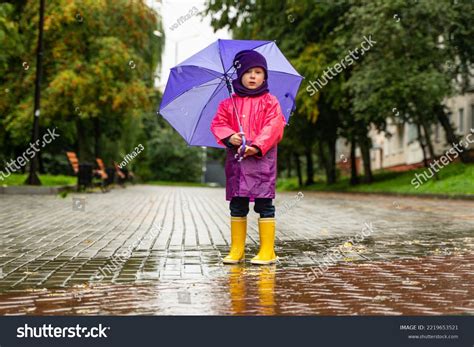 Child Playing Autumn Rain Kid Umbrella Stock Photo 2219653521 ...